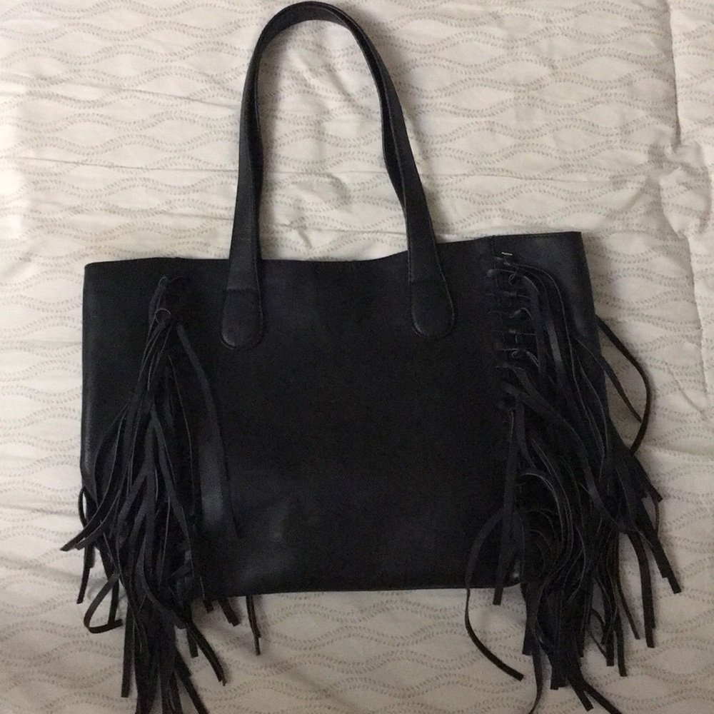 Black Leather flare bag